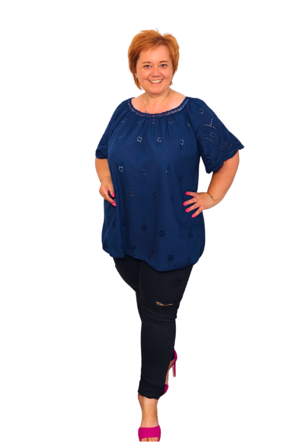 Madeirová plus size blúzka - tmavomodrá